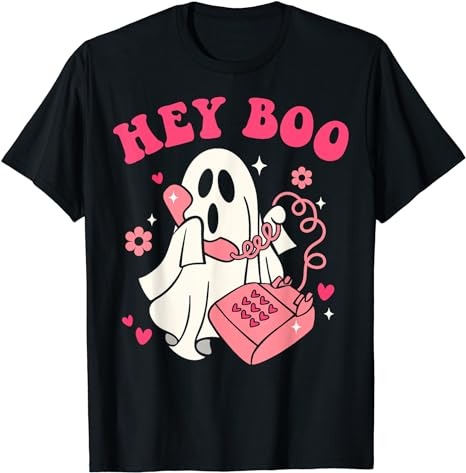 Groovy Hey Boo Cute Ghost Funny Halloween Mens Womens Kids T-Shirt PNG File