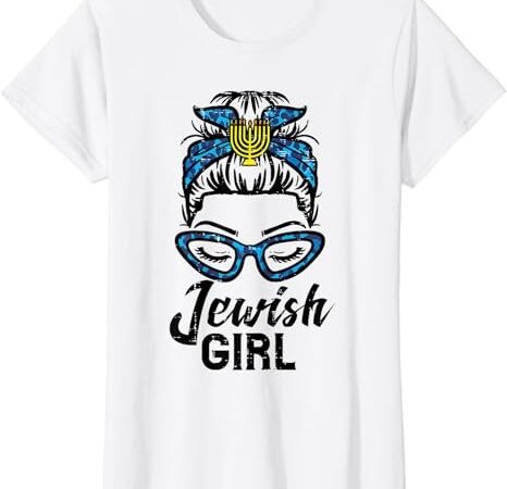 Hanukkah leopard messy bun jewish girl chanukah women girls t-shirt