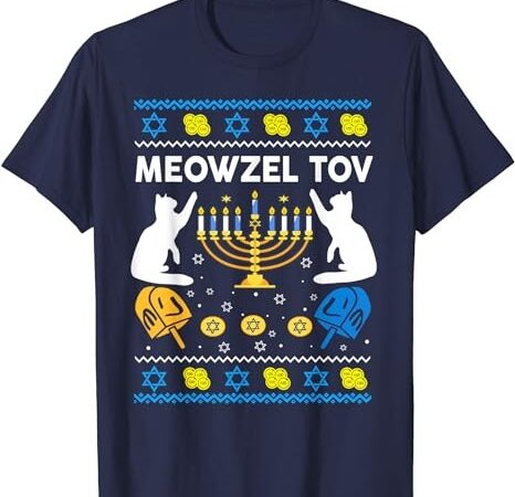 Hanukkah meowzel tov jewish cat ugly sweater funny men women t-shirt