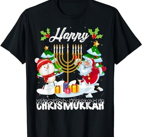 Happy chrismukkah funny hanukkah christmas santa & snowman t-shirt