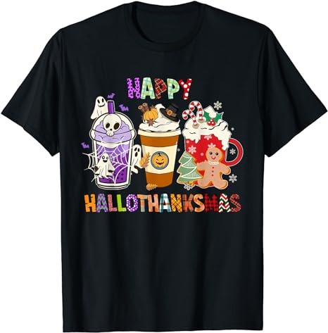 Happy HALLOTHANKSMAS Halloween Thanksgiving Christmas Design T-Shirt PNG File