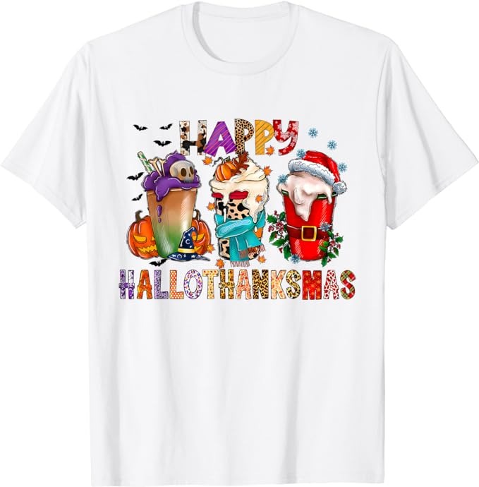 Happy Hallothanksmas Funny Halloween Thanksgiving Christmas T-Shirt