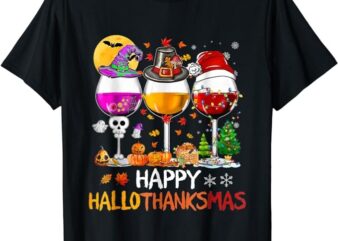 Happy Hallothanksmas Halloween Glasses Thanksgiving Xmas T-Shirt