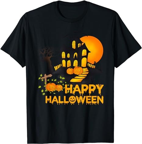 Happy Halloween Costumes Funny Pumpkins House Men Women Kids T-Shirt ...