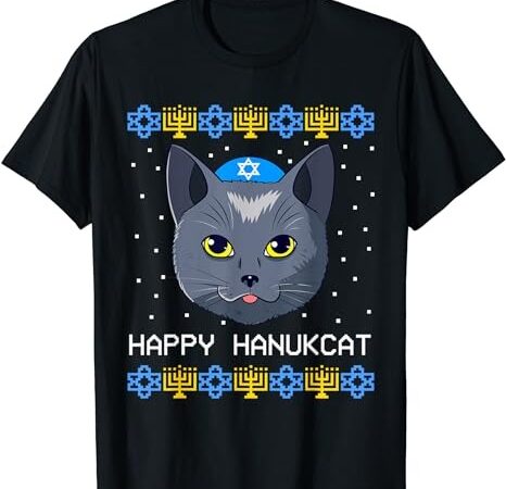 Happy hanukcat ugly hanukkah sweater cat chanukah jewish t-shirt 1