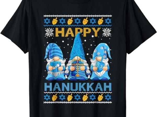 Happy hanukkah ugly christmas gnome gnomies menorah dreidel t-shirt