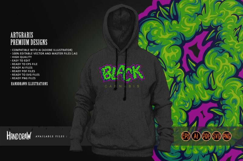 Mystical cannabis black word lettering smoke weed