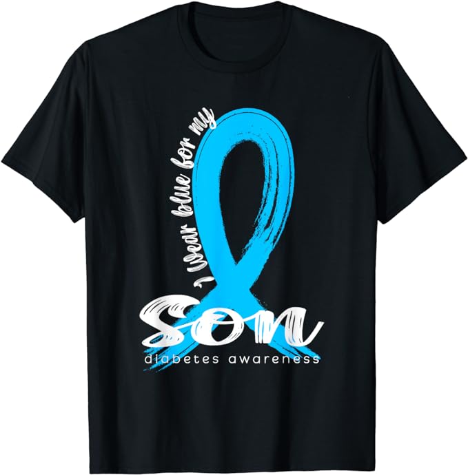 I Wear Blue For My Son Diabetes Awareness Blue Ribbon T-Shirt