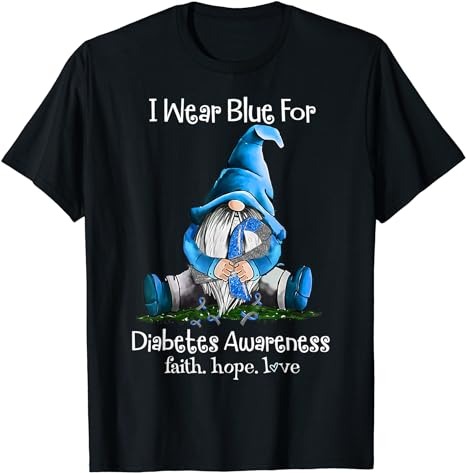 I Wear Blue for Diabetes Awareness Gnome T-Shirt PNG File