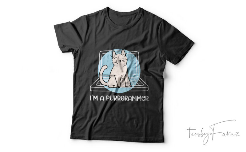 I am a purrgrammer | Cute cat and laptop screen t shirt design for sale