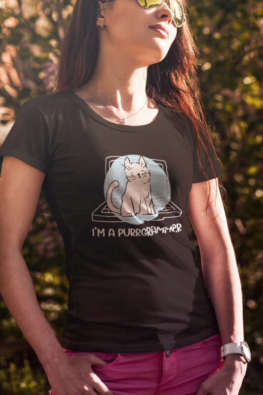 I am a purrgrammer | Cute cat and laptop screen t shirt design for sale