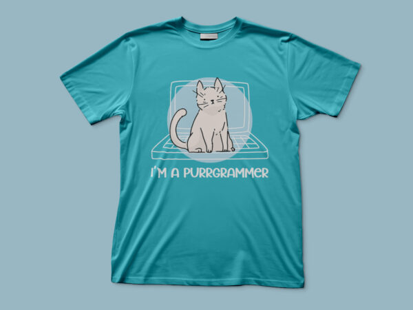 I am a purrgrammer | cute cat and laptop screen t shirt design for sale