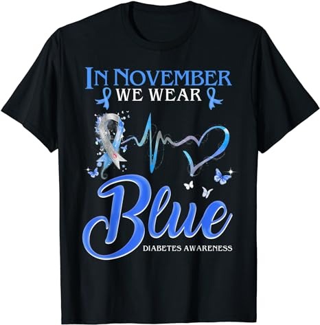 In November We Wear Blue Heartbeat Diabetes Awareness T-Shirt PNG File