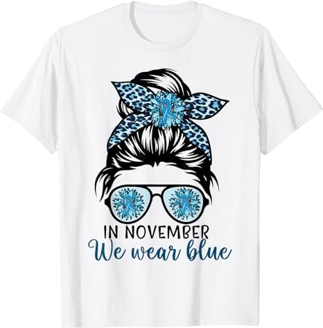 In November We Wear Blue Messy Bun Diabetes Awareness Month T-Shirt PNG File