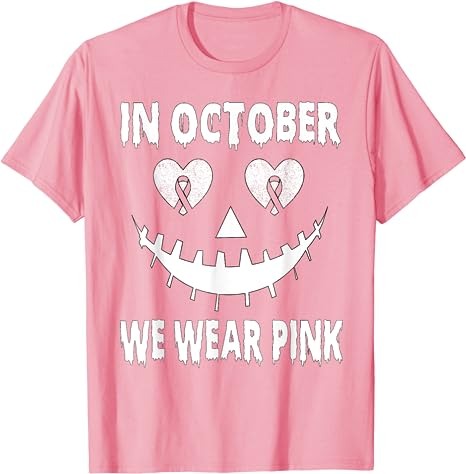 In October We Wear Pink Breast Cancer Jackolantern Halloween T-Shirt PNG File