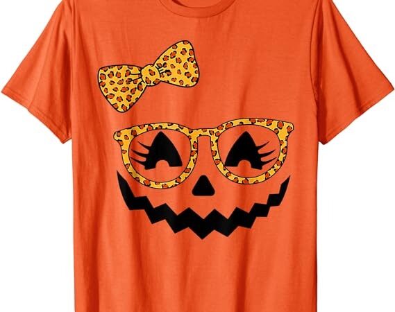 Jack o lantern face leopard glasses halloween pumpkin women t-shirt png file