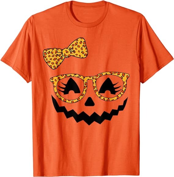 Jack O Lantern Face Leopard Glasses Halloween Pumpkin Women T-Shirt PNG File