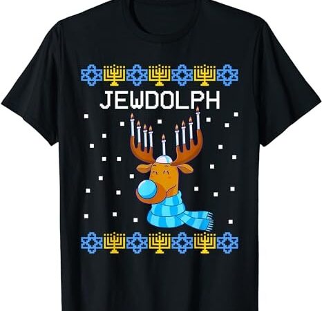 Jewdolph ugly hanukkah sweater reindeer menorah chanukah t-shirt png file