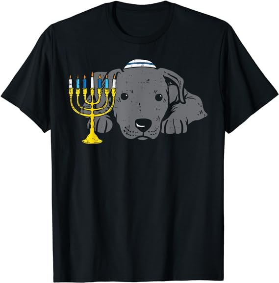 Jewish Pitbull Dog Menorah Hanukkah Pajamas Chanukah PJs T-Shirt PNG File