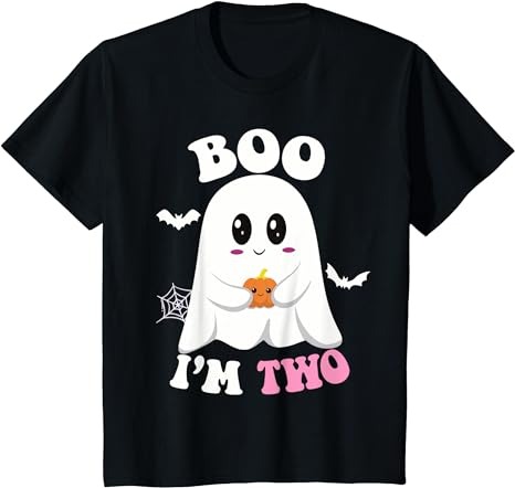 Kids ghost boo i’m two yr 2nd birthday kids halloween groovy t-shirt