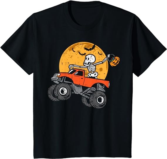 Kids Skeleton Monster Truck Moon Candy Toddler Boys Halloween Kid T-Shirt PNG File