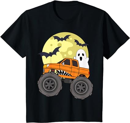 Kids toddler boys halloween monster truck spooky cute ghost t-shirt