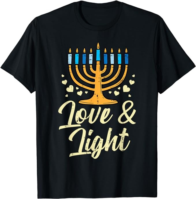 Love And Light Menorah Jewish Hanukkah Pajamas Chanukah PJs T-Shirt PNG File