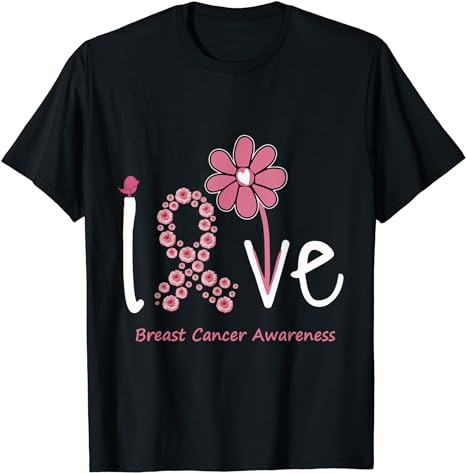 Love Breast Cancer Pink Ribbon Floral For Women And Men T-Shirt PNG File