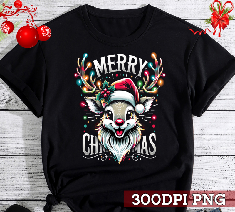 Merry Christmas Reindeer Xmas T-Shirt PNG, Reindeer Christmas PNG, Reindeer Santa Christmas Light Png, Reindeer Lover Xmas PNG, Reindeer Hol