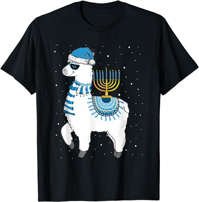 Menorah Hanukkah Llama Cute Alpaca Chanukah Christmas Pajama T-Shirt PNG File