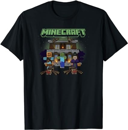 Minecraft halloween monsters in haunted house group shot t-shirt png file