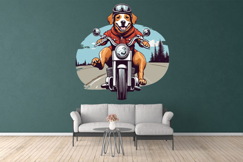 Motorcyclist Dog Clipart Illustration Bundle for Print on Demand Design