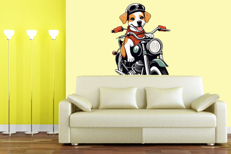 Motorcyclist Dog Clipart Illustration Bundle for Print on Demand Design