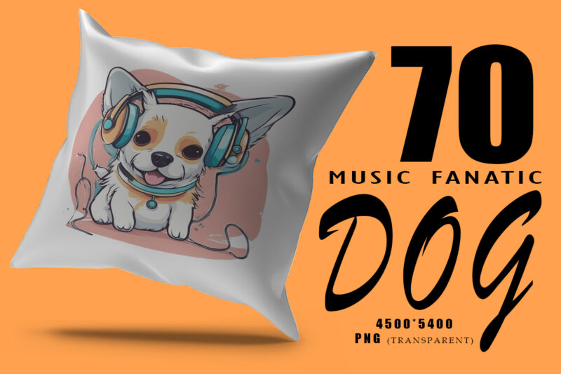 Music Fanatic Dog Wearing Headphone Clipart Illustration Bundle for Print on Demand websites