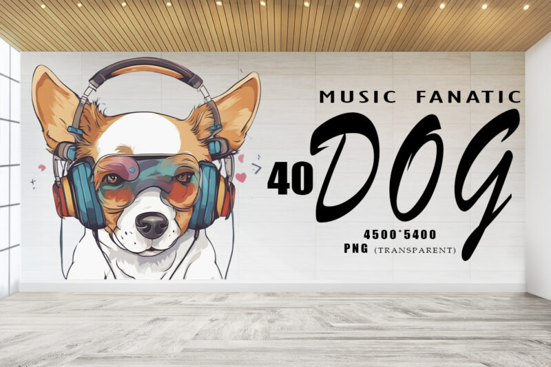 Music Fanatic Dog Wearing Headphone Clipart Illustration Bundle for Print on Demand Design