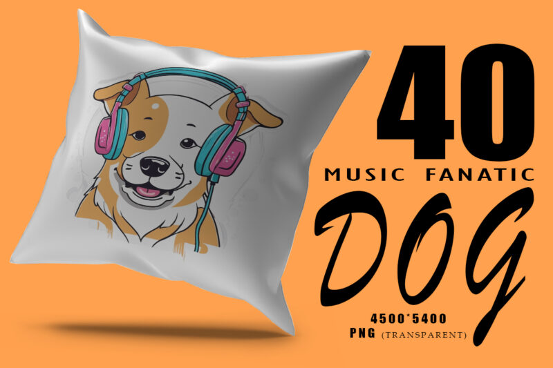 Music Fanatic Dog Wearing Headphone Clipart Illustration Bundle for Print on Demand Design