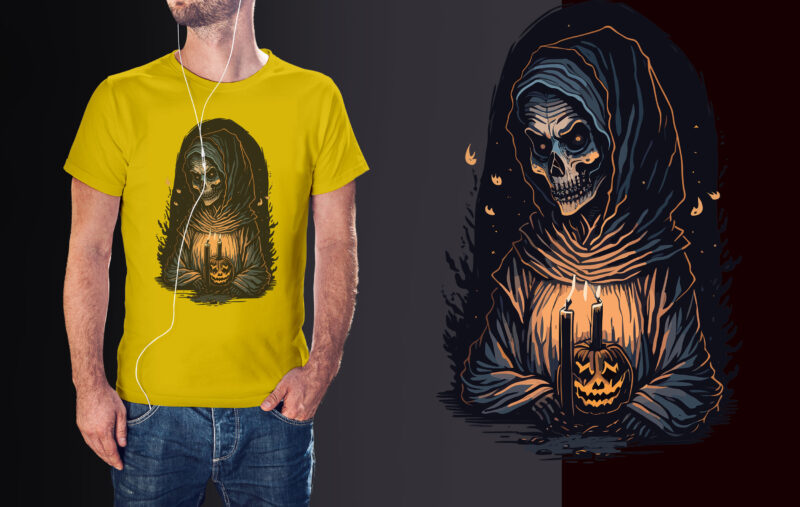 Spooky Nun Lantern Halloween Tshirt Design