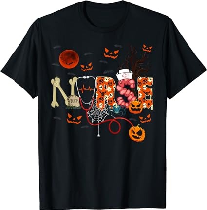 Nurse funny stethoscope nurse pumpkin skull lover halloween t-shirt png file