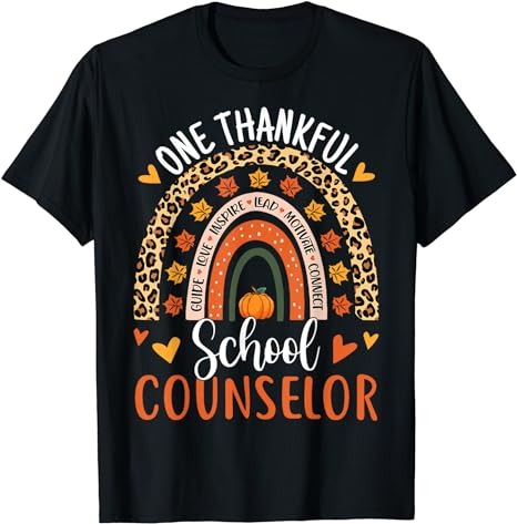 One Thankful School Counselor Thanksgiving Rainbow Counselor T-Shirt