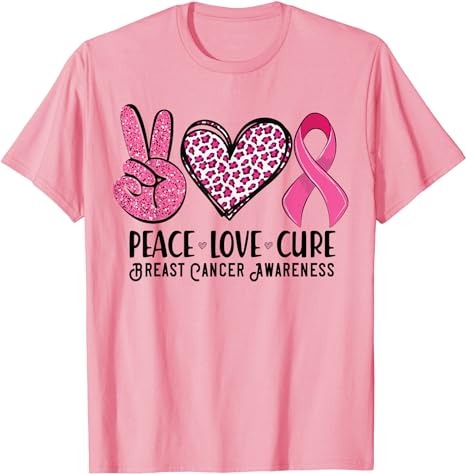 Peace Love Cure Breast Cancer Awareness Warrior Pink Ribbon T-Shirt