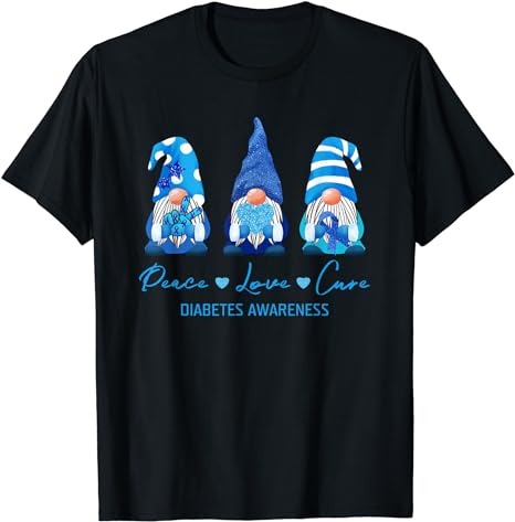 Peace Love Cure Gnome Diabetes Awareness Survivors Gifts T-Shirt PNG File