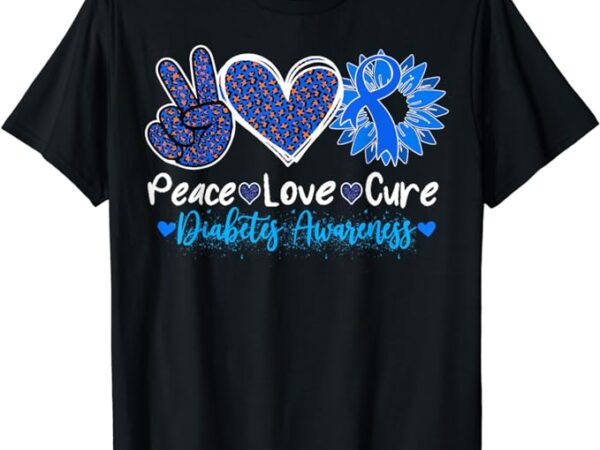 Peace love cure type 1 diabetes awareness t1d blue ribbon t-shirt