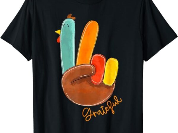 Peace sign turkey hand cool thanksgiving hippie men women t-shirt 1