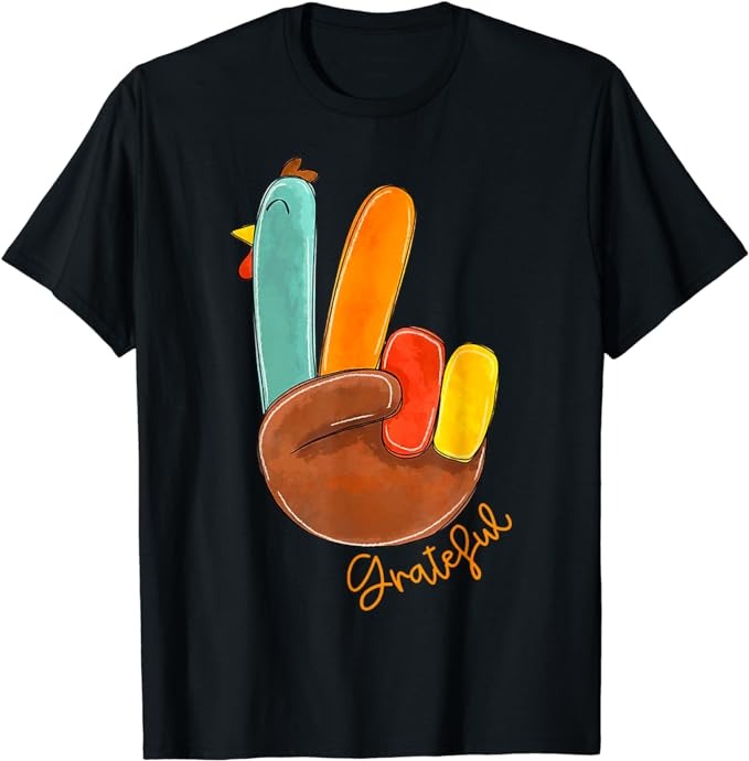 Peace Sign Turkey Hand Cool Thanksgiving Hippie Men Women T-Shirt 1