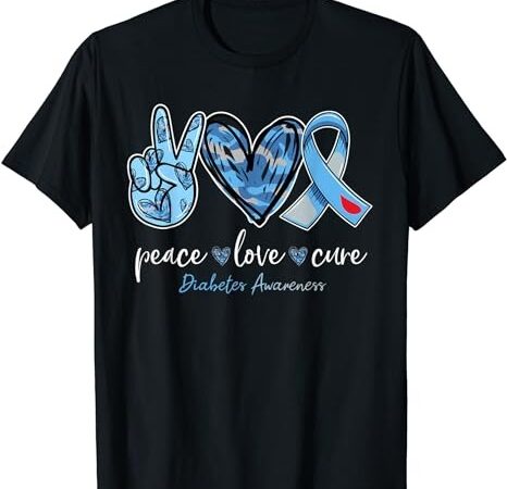 Peace love cure blue ribbon diabetes awareness month t-shirt png file