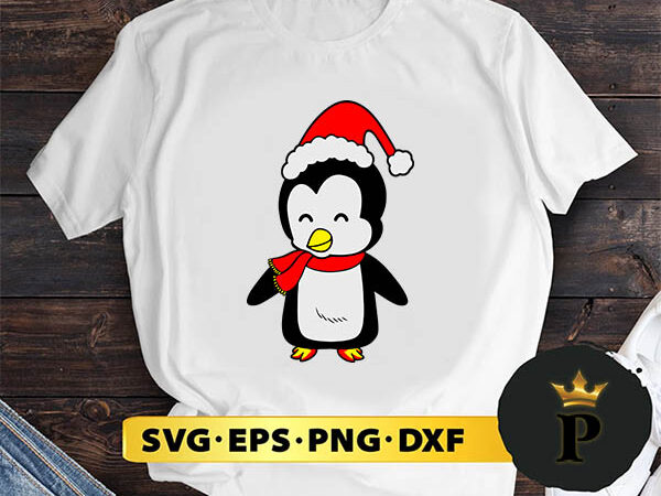 Penguin christmas santa hat svg, merry christmas svg, xmas svg png dxf eps t shirt illustration