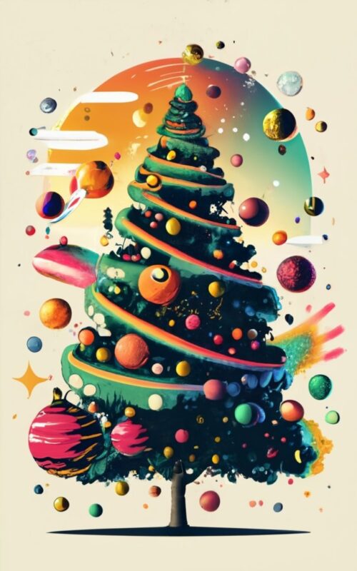 Pixar anime design t-shirt, “Christmas tree”, space explosion PNG File