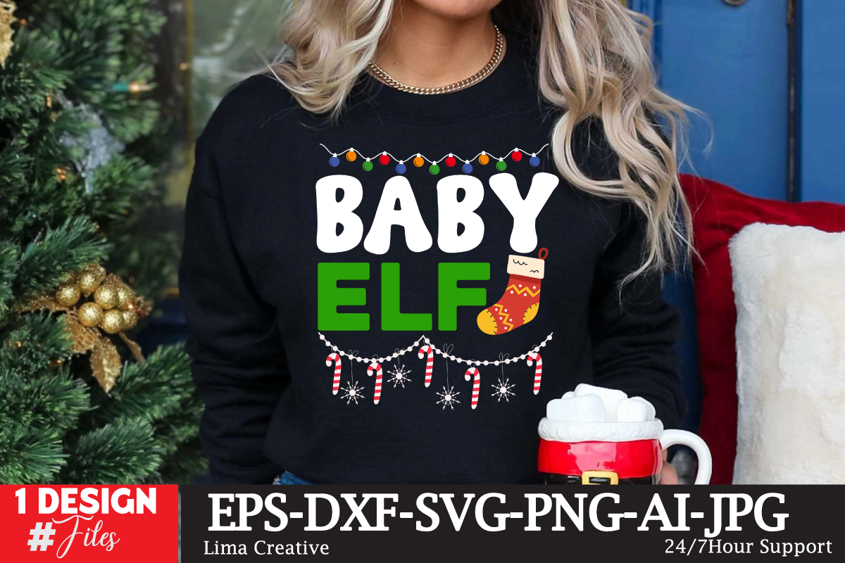 Baby Elf T-shirt Design, Christmas T-shirt Design Bundle ,T-shirt