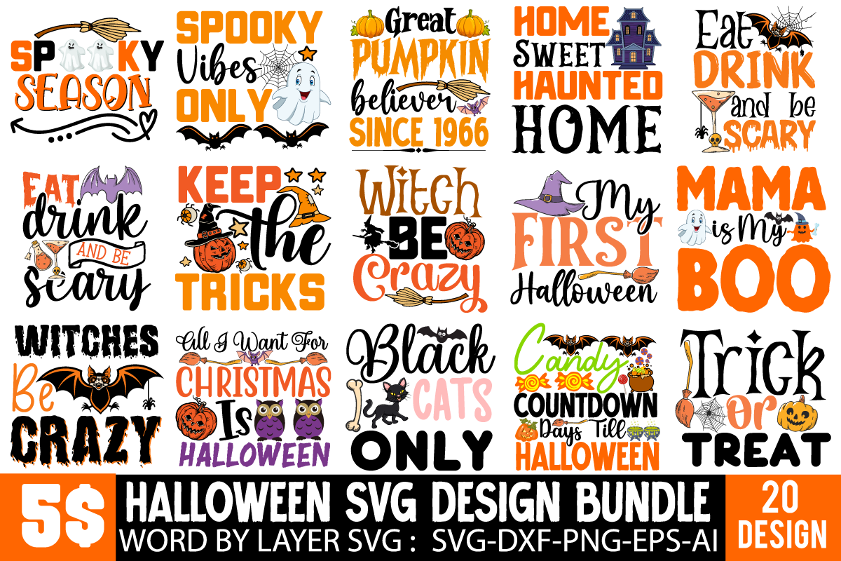 Halloween T-shirt Design Bundle ,Halloween SVG T-shirt Design Bundle