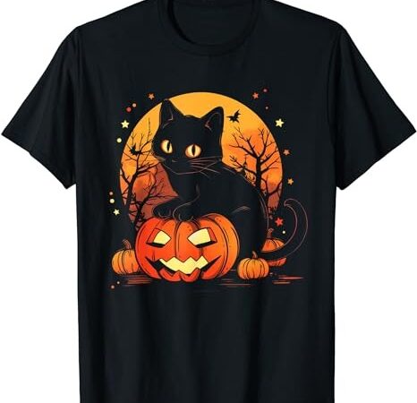 Retro black cat halloween pumpkin costume for women men kids t-shirt png file